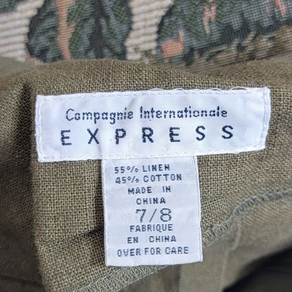 Express Dress Womens 7/8 Olive Green Sleeveless Linen Blend Criss Cross Back - Picture 10 of 11